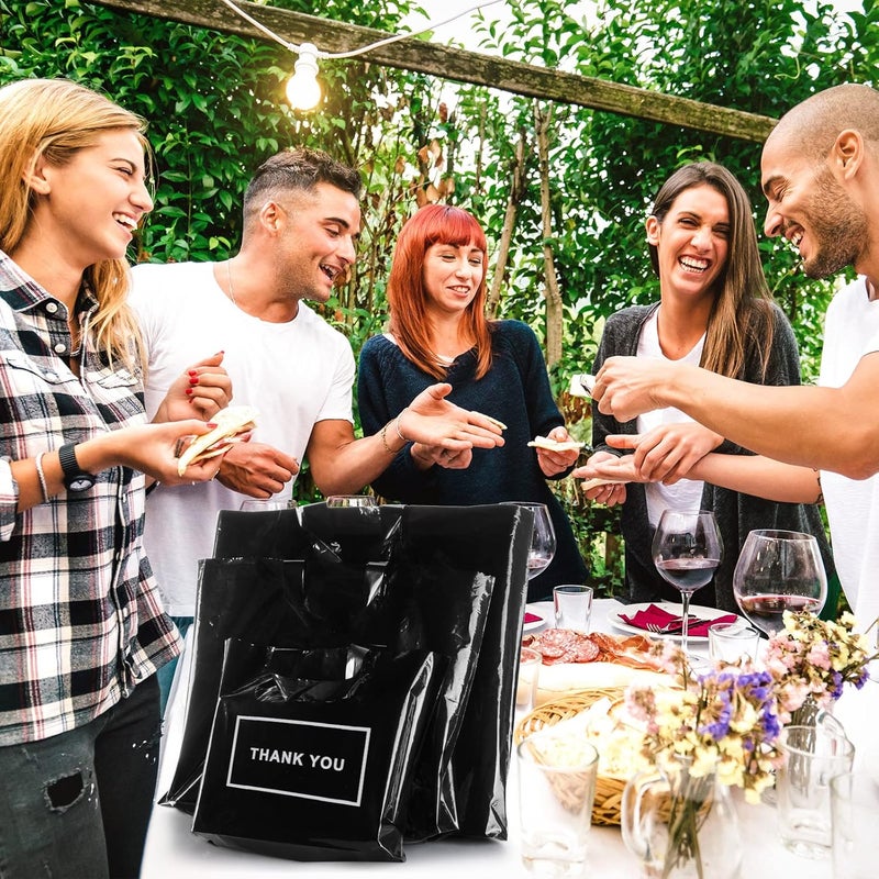 Teling 200 Pcs Thank You Plastic Bags Bulk Thank You Merchandise Bags for Wedding Business, 9 x 12'', 12 x 15'', 15 x 18''(Black) - Image 3